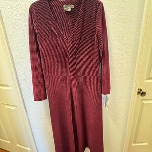 Maison Tara Deep Red Velvet Long Sleeve Dress
